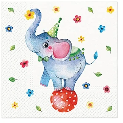 Image of Baby Shower Napkins Paper Serviettes Party Celebration Children Birthday 33cm x (Pack of 20) (Circus Elephant)