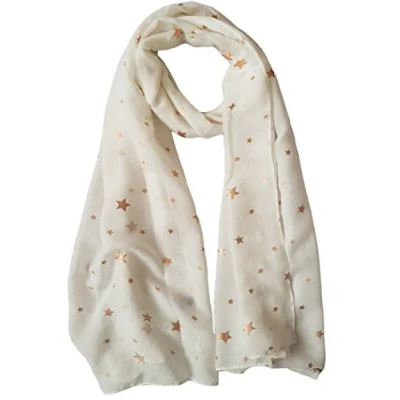 Image of GlamLondon Galaxy Scarf Rose Gold Glitter Foil Stars Print Ladies Party Wedding Fashion Wrap (WH 90 White)