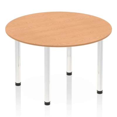 Image of Impulse 1200mm Round Table Oak Top Chrome Post Leg