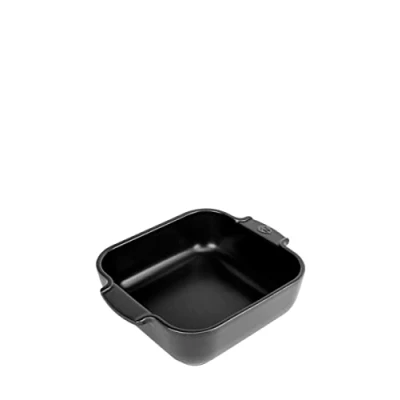 Image of PEUGEOT Square Ceramic Baking Dish 21 cm (including handles) x 16.3 5.4 Capacity: 1.1 L 10 Year Guarantee Made In France Satin Black Colour