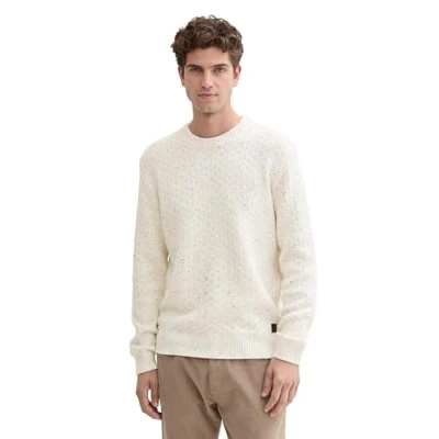 Image of TOM TAILOR Men&#039;s 1044537 Pullover Sweater, 36975 Offwhite Multicolour Neps, L