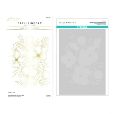Image of Spellbinders BD 0840 Glimmering Buttercups Glimmer Plate and Stencil Bundle from The Flowers Collection