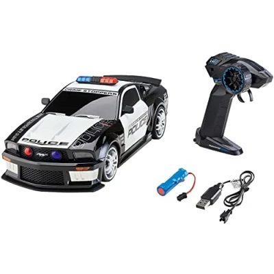 Image of Revell 24665 RC Scale US Police Ford Mustang, GHz Fernsteuerung, wechselbarer Li Ion Akku, LED Beleuchtung, Blaulicht, Sirene, 33 cm Remote Controlled car, Black