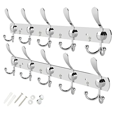 Image of GlazieVault Coat Hooks for Wall Stainless Steel Racks (2 Pack) Heavy Duty Mounted Premium Design Rust Free Hanger Robe and Clothes