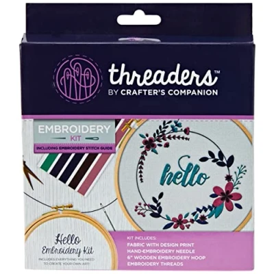 Image of Threaders Embroidery Kit Hello, Cotton, Multicoloured, 18.5 x 16 2 cm