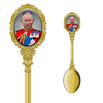 Image of King Charles III Coronation Ornamental Teaspoon Commemorative Memorabilia Decorative Spoon Souvenirs Home Deco (by LILAJ)