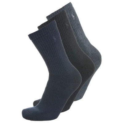 Image of Polo Ralph Lauren CREW 3 PACK Socks, Men&#039;s, Size: One Size, Black/navy/grey