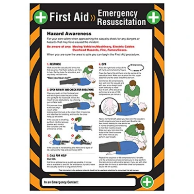 Image of V Safety First Aid Poster Emergency Resuscitation A2 594 x 420 mm Heavy Duty Sign
