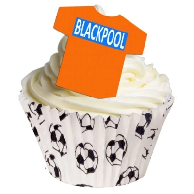 Image of Pack of 12 Pre Cut Edible Blackpool Football Decorations 201 178