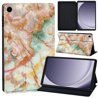 Image of Case for Samsung Galaxy Tab A9 Plus 2023 11 inch,Soft Tpu Cover Tablet A9+ (SM X210, SM X215, X216B) PU Leather with Pocket, Auto Wake/Sleep (red rainbow marble)