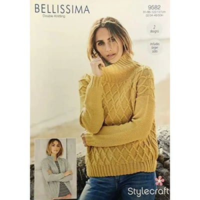 Image of Stylecraft Bellissima Double Knitting Pattern Jumper and Jacket 9582 2 Designs Includes Larger Sizes
