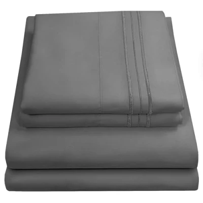 Image of Sweet Home Collection Luxury Bedding Set with Flat, Fitted Sheet, 2 Pillow Cases, Microfiber, Gray, King