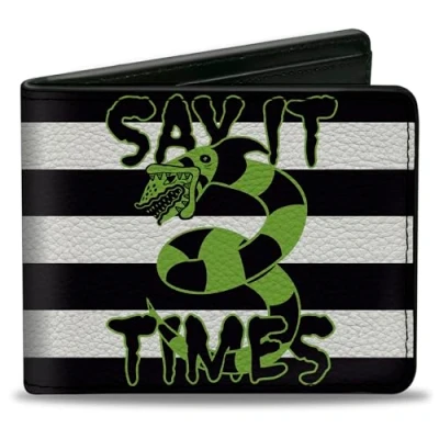Image of Warner Bros. Horror Movies Wallet, Bifold, Beetlejuice Say It Ten Times Sandworm Pose Stripe, Vegan Leather, 4.0&quot; x 3.5&quot;, Casual