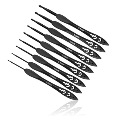 Image of 0XBIT Crochet Needle 9 Pieces Hook Set, Vintage Black Hooks, 2 mm 6 Crocheting Lightweight Aluminum Hooks for DIY and Beginners