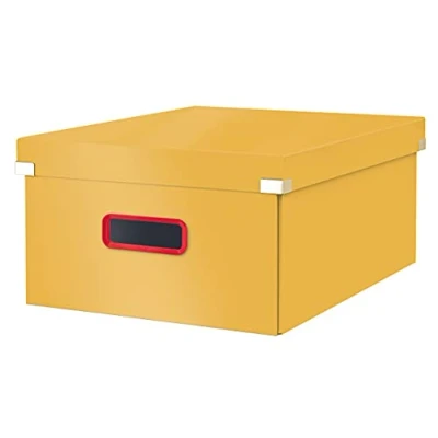 Image of Leitz Click &amp; Store Large Storage Box, Foldable A3 File Box with Lid, Premium Strong Cardboard Container for Home/Office Filing, Cosy Range, Warm Yellow, 53490019