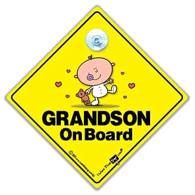 Image of Grandson on Board Sign, Grandchild Car Baby Deter Tailgaters With This in Sign 14cm x