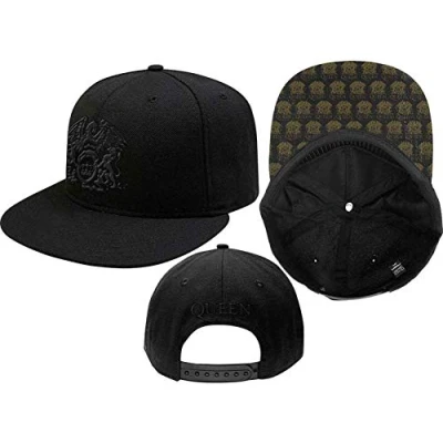 Image of Queen Baseball Cap Classic Crest Band Logo Printed Bill Official Black Strapback One Size