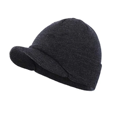 Image of Magracy Unisex Men&#039;s Warm Soft Visor Beanie Outdoor Double Knit Hat with Peak Winter Grey