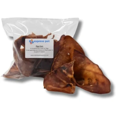 Image of Express Pet Supplies Standard Pigs Ears 100% Natural Dog Treat chews 35g 45g each (10)