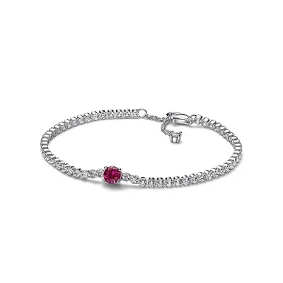 Image of Pandora Timeless Sterling silver bracelet with cherries jubilee red crystal and clear cubic zirconia, 18