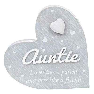 Image of Shudehil Auntie Sentiment Grey Wooden Heart Mantel Plaque