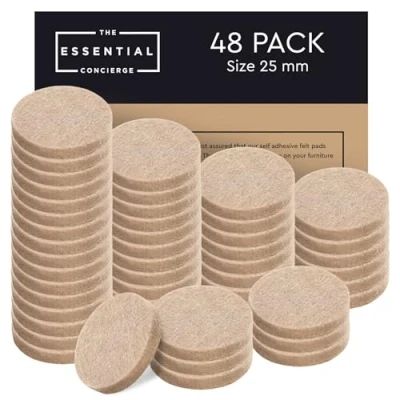 Image of Felt Furniture Pads, 25 mm Round Floor Protectors for Legs, 48 Set of Chair Leg Protectors, Self Adhesive Pads Feet, Hardwood Floors