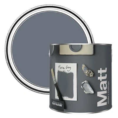 Image of Rust Oleum Colours Matt Emulsion Wall and Ceiling Paint Marine Grey 2.5L
