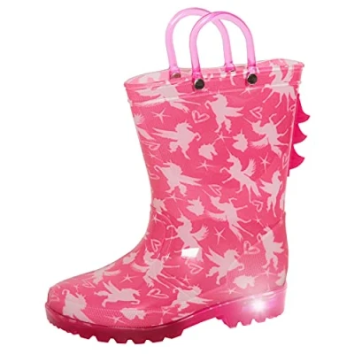 Image of ScruffyTed Kids Light Up Unicorn Wellingtons Girls Boots Pink Wellies with Handles and Flashing Lights 3D Rain Shoes 10 UK Child
