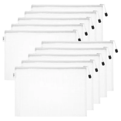 Image of M&amp;G Mesh Zipper Pouch Bag 13.4&quot;x9.6&quot;, 10pcs Waterproof File A4 Letter Size Document Organizing Storage for Office Supply Puzzle Cosmetic Travel, White