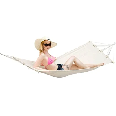 Image of AMANKA Single Hammock with Spreader Bar 190x80cm Outdoor Cotton up to 100kg Beige