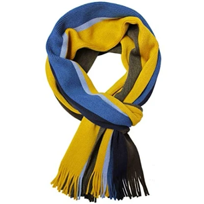 Image of Rotfuchs Knit Scarf Men&#039;s Warm &amp; Soft Red Fox® Unisex Wool Striped Multi Multicolor (Brown Yellow Blue)