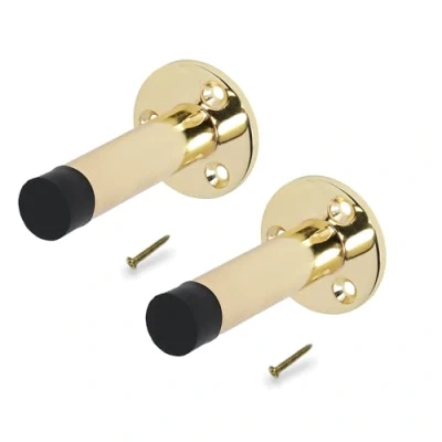 Image of Polished Brass Door Stop Wall or Skirting Mounted Pack of 2 Durable Projection Design for Protection