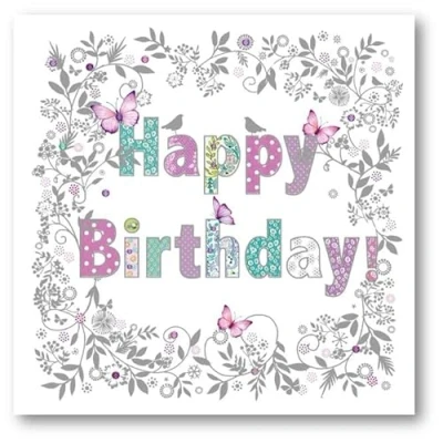 Image of Nigel Quiney Female Birthday Card General for Women/Girls Butterflies and Birds Swirl with Foil Details Eco Friendly Recyclable