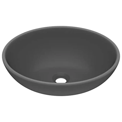 Image of vidaXL Luxury Premium Ceramic Basin, Oval Shaped Matt Dark Grey Finish, Above Counter Installation Ideal for Bathroom and Kitchen