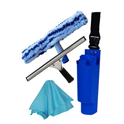 Image of 10&quot; Window Cleaning Equipment Set (Bucket On A Belt, Washer, Squeegee Wiper, Large Cloth)