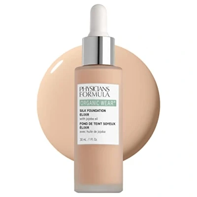 Image of Physicians Formula, Organic Wear Silk Foundation Elixir, Weightless for a Dewy Finish and Healthy Look, with Jojoba Oil, Aloe Vera, Coconut Oil Botanical Cactus Flower, Fair