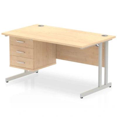 Image of Impulse 1400 Rectangle Silver Cant Leg Desk Maple 1 x 3 MI002440