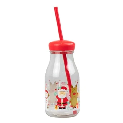 Image of Widdle Gifts Christmas Milk Bottle and Straw Re Useable Santa Friends 5997
