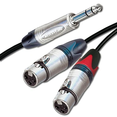 Image of Neutrik Stereo Jack to 2 x Female XLRs, Sommer ONYX 2025 Black Cable. Unbalanced Insert/Splitter Lead (5m, Black)