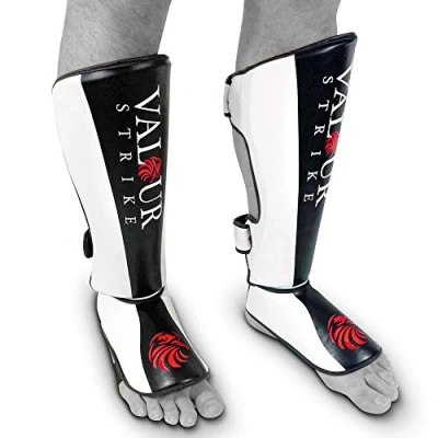 Image of Valour Strike Shin Guards for Kickboxing Muay Thai MMA Karate Martial Arts Taekwondo or Kick Boxing Sparring Pads to Guard Leg Foot &amp; Instep Protective Equipment Safe Support in Training