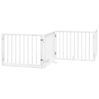 Image of vidaXL Dog Gate with Door Foldable 4 Panels White 320 cm Poplar Wood