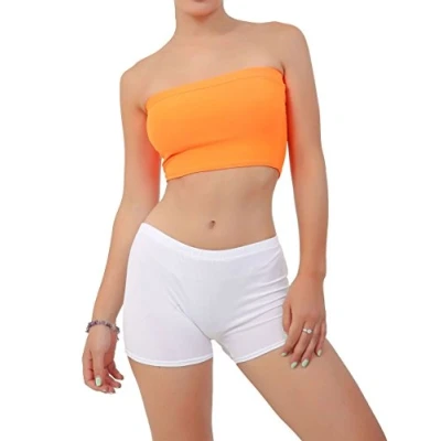 Image of Crazy Chick Ladies Plain Boob Tube Elastic Strapless Breast Wrap Bandeau Top (Orange, 8)