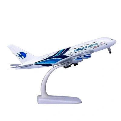 Image of Bswath Model Airplane 1:300 Scale Malaysia Airbus 380 Plane Metal Alloy for Gift and Decoration