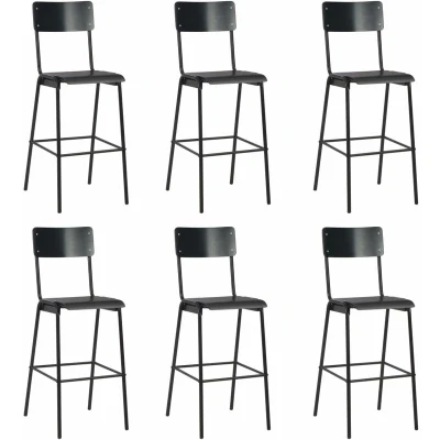 Image of vidaXL Bar Chairs 6 pcs Black Solid Plywood Steel