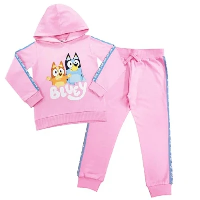 Image of Bluey Girls Tracksuit Hoodie Jogger Bottoms Hoody Top Loungwear (Bluey Pink, 3 4 Years)