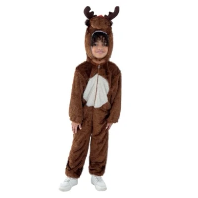 Image of Smiffys Reindeer Costume Hooded Jumpsuit, Fancy Dress, Child Dress Up Costumes