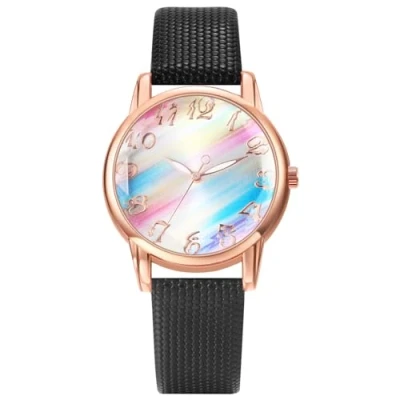 Image of JewelryWe Womens Bohemia Leather Watch: Analog Quartz Bling Rainbow Round Dial Wrist Watch School Office Party