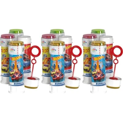 Image of Anila&#039;s Hot Wheels Bubble Tubs with Wands, 60ml Solution &amp; Maze Lid, Set of 12, Party Bag Fillers Favours, Ages 3+