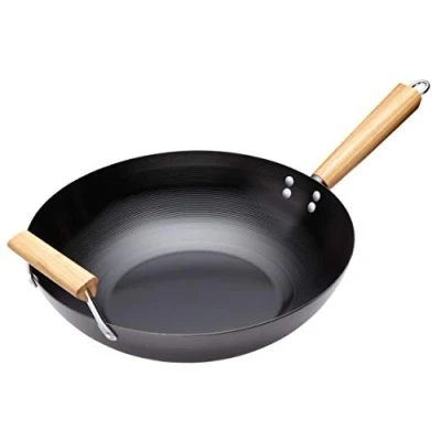 Image of World Of Flavours Oriental 35cm Carbon Steel Non Stick Wok With Wooden Handle