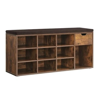 Image of VASAGLE Shoe Storage Bench, Hallway Bench with Cushion, Drawer and Open Compartments, Seat, for Living Room, Bedroom, Closet, Rustic Brown Bronze LHS024T01